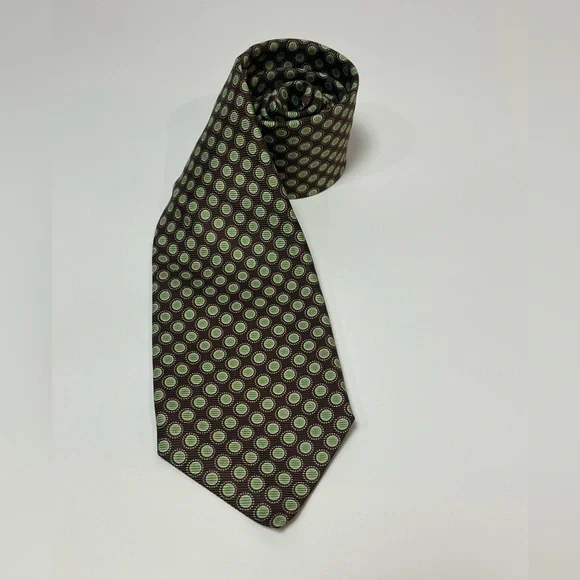 KITON Napoli 100% Silk Brown and Green Polka Dot Tie Made in Italy - Picture 2 of 7